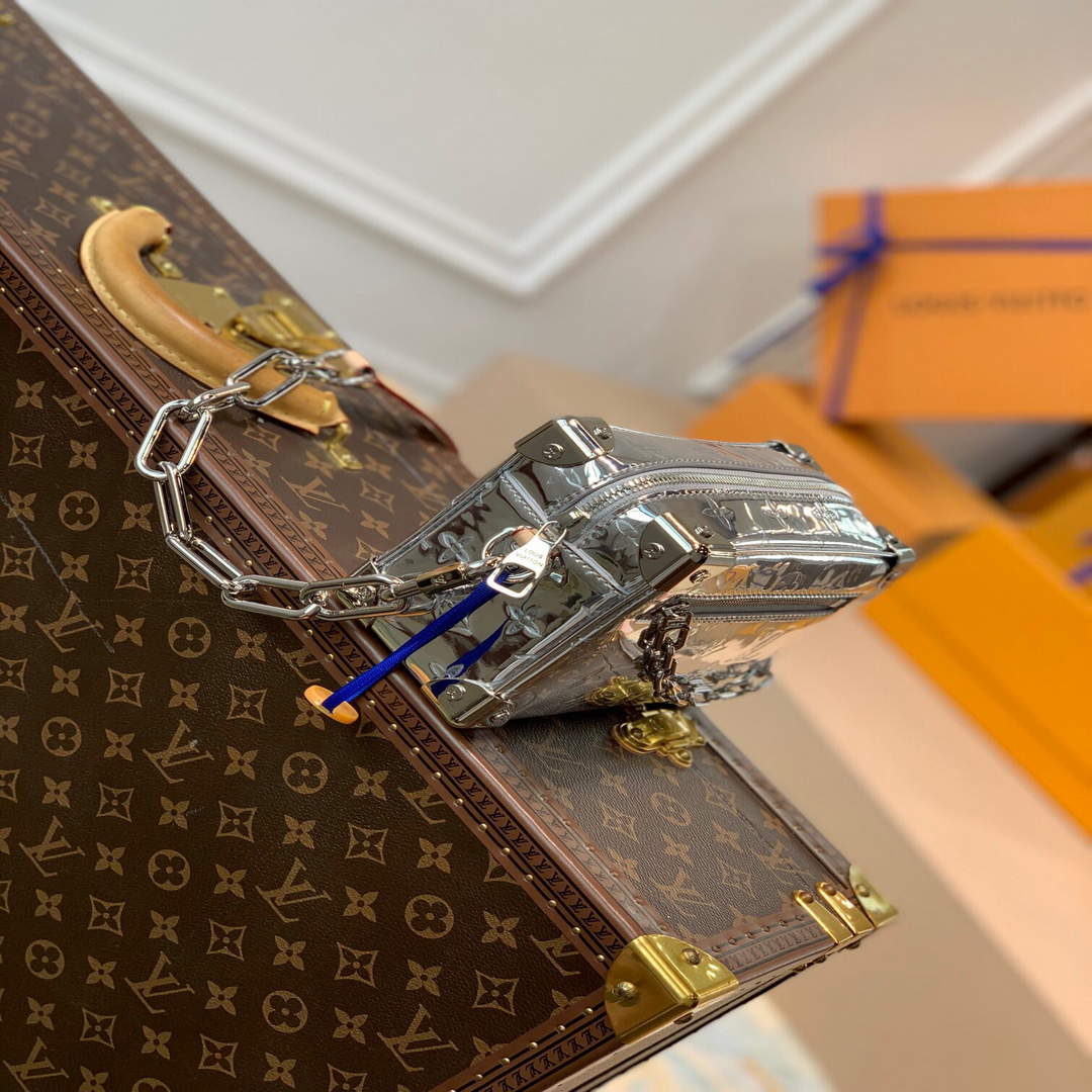 LV M68906 Louis Vuitton Mini Soft Trunk Bag Patent Silver