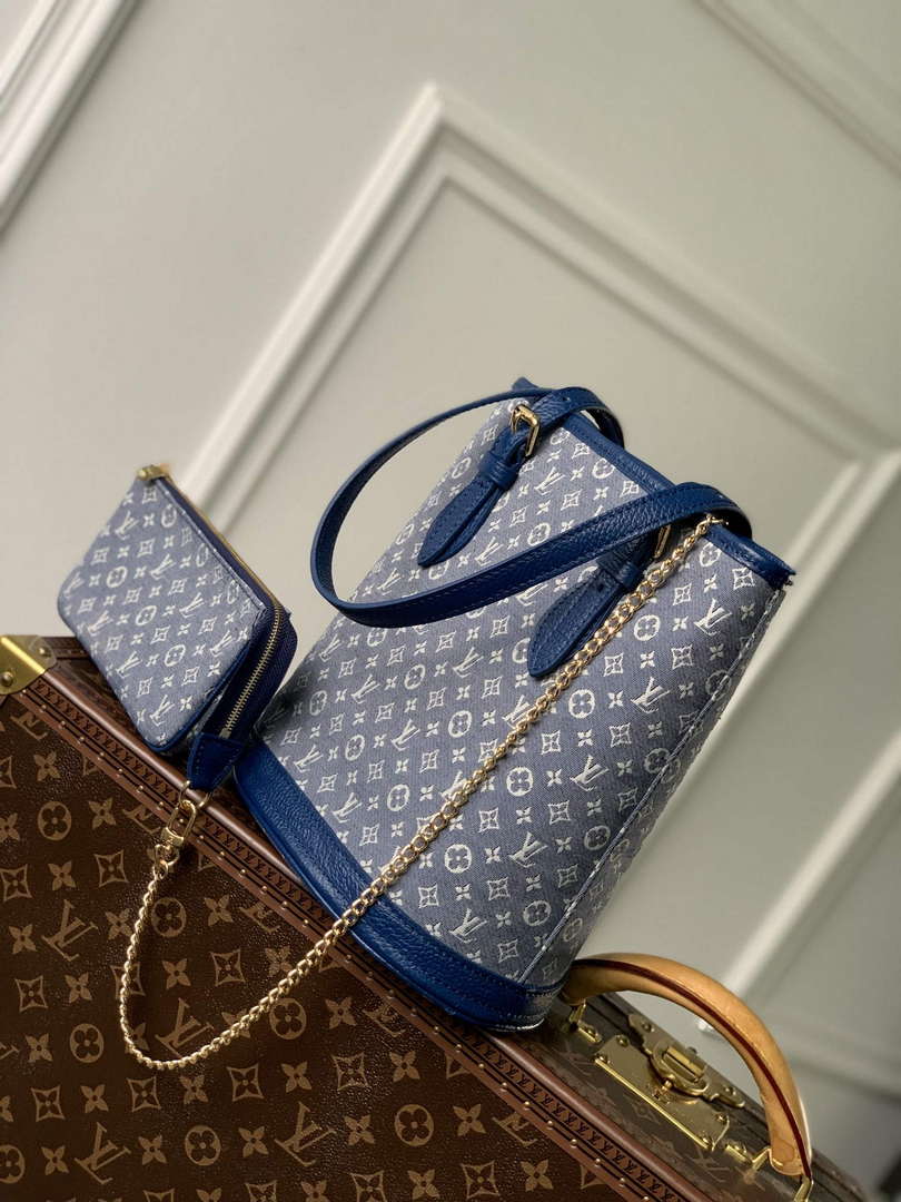 LV M42238 Louis Vuitton Bucket PM Tote Bag Blue