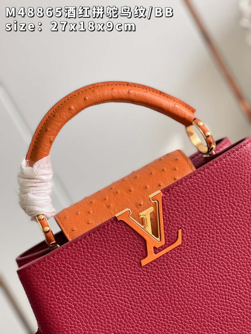 LV M48865 Louis Vuitton Capucines BB Bag Stitched ostrich leather