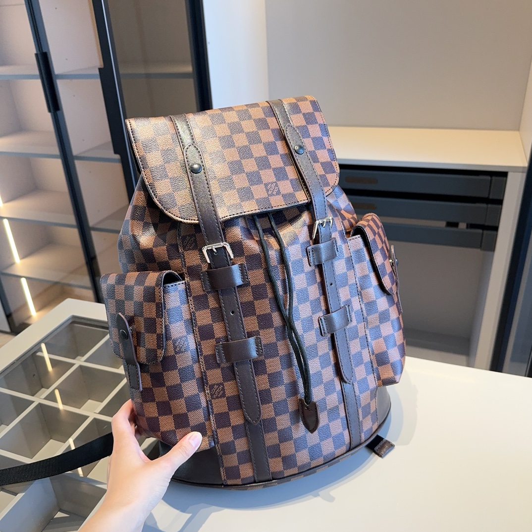 Louis Vuitton REP Check Pattern Runner Backpack Brown Shoulder Straps