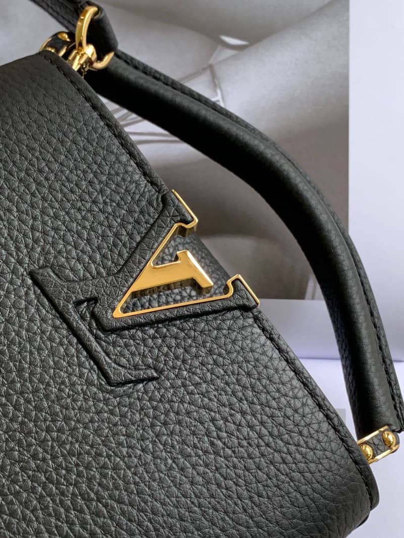 Louis Vuitton Taurillon Leather Capucines Mini Replica Bag Black M55985