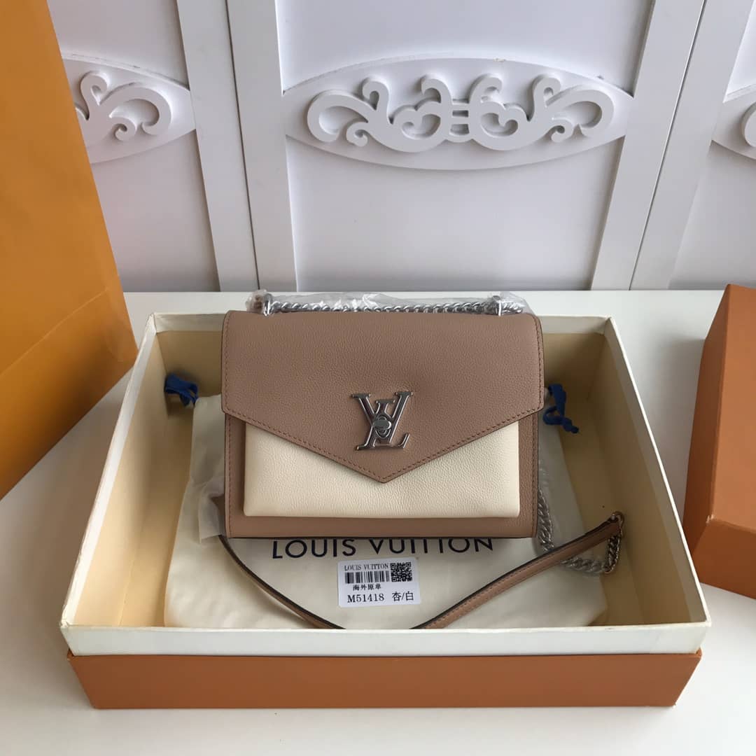 Louis Vuitton MyLockMe BB Calf Chain Replica Shoulder Bag Apricot White M51418
