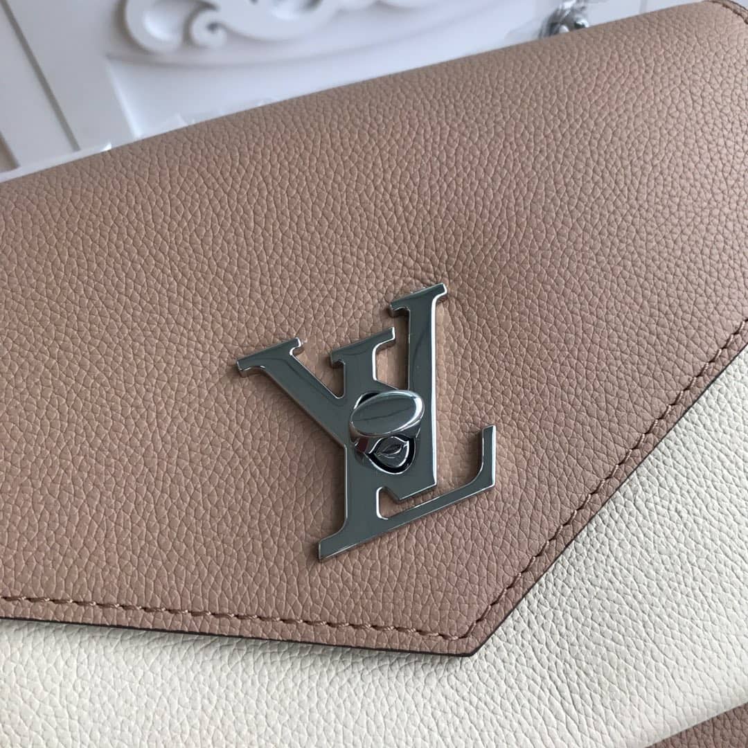 Louis Vuitton MyLockMe BB Calf Chain Replica Shoulder Bag Apricot White M51418