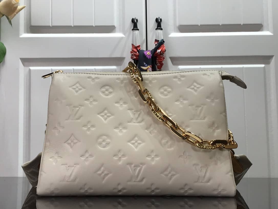 Louis Vuitton Cream Coussin PM Monogram Embossed Lambskin Replica Bag White M57793