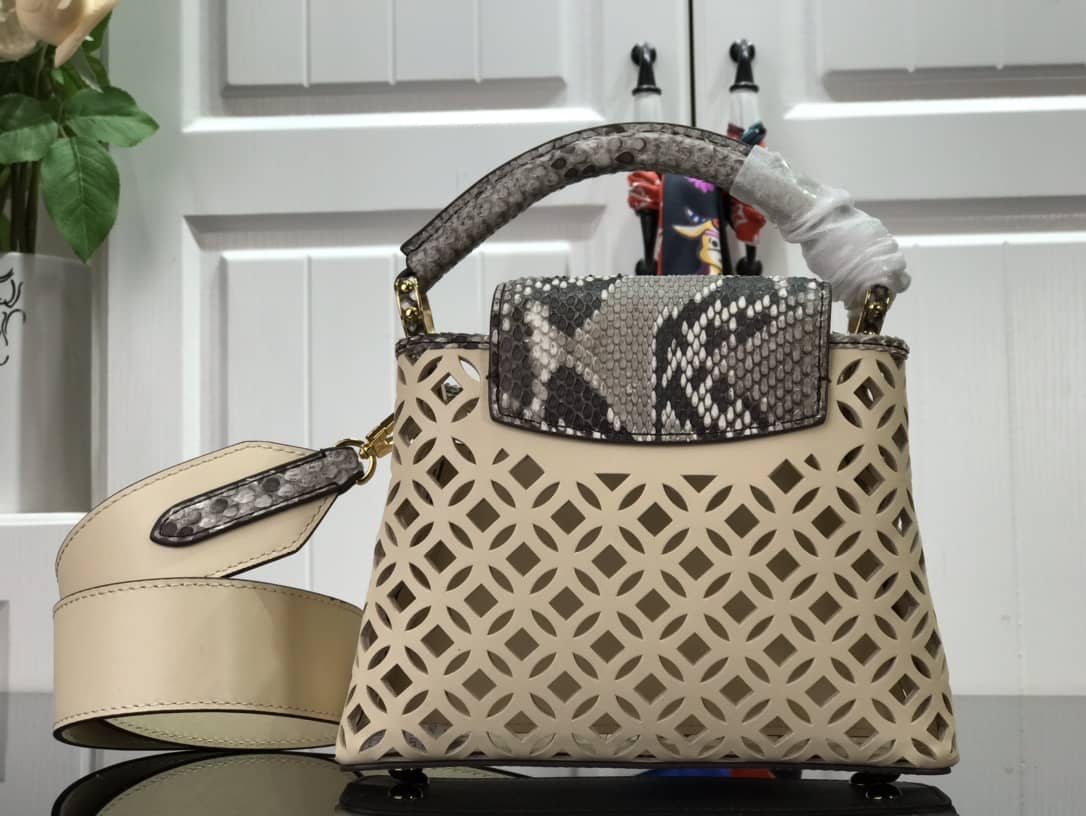Louis Vuitton Capucines BB Cutout Leather Bag Replica Apricot M57228