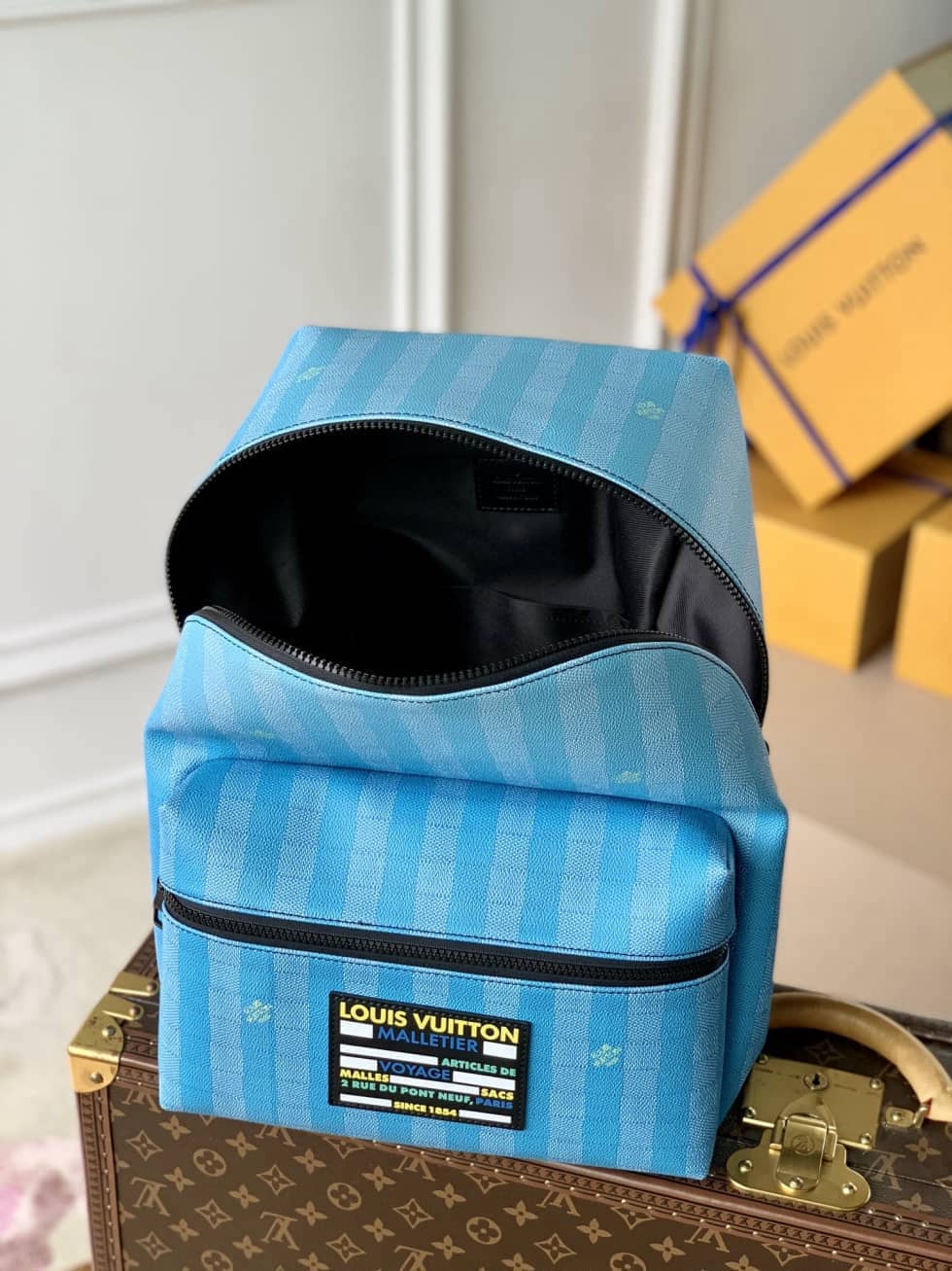 LV Backpack Replica Stripes Canvas Street Style A4 Plain Leather Blue M59913