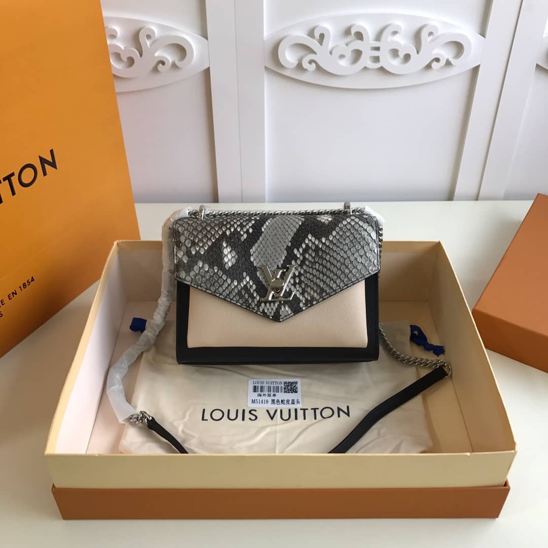 Louis Vuitton MyLockMe BB Calf Chain Replica Shoulder Bag Black Beige M51418