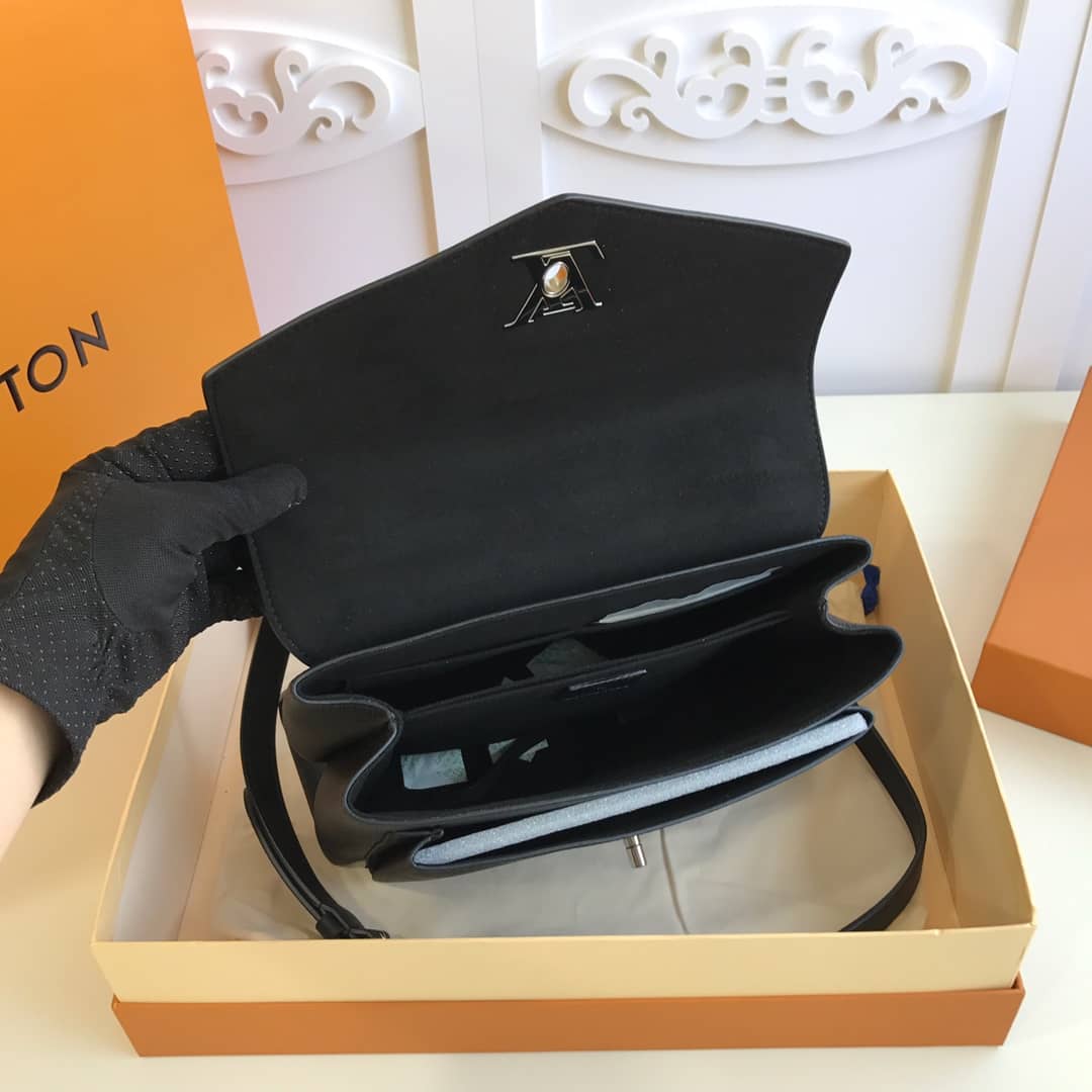 Louis Vuitton MyLockMe 2way Leather Grain Replica Satchel Black M54849