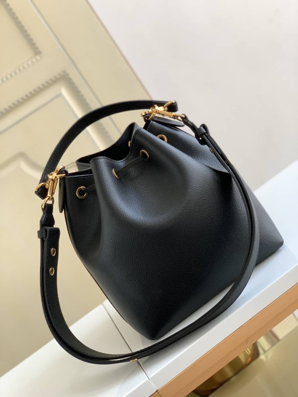 Louis Vuitton Lockme Grained Calf Leather Black M57687 Replica Bucket Bag