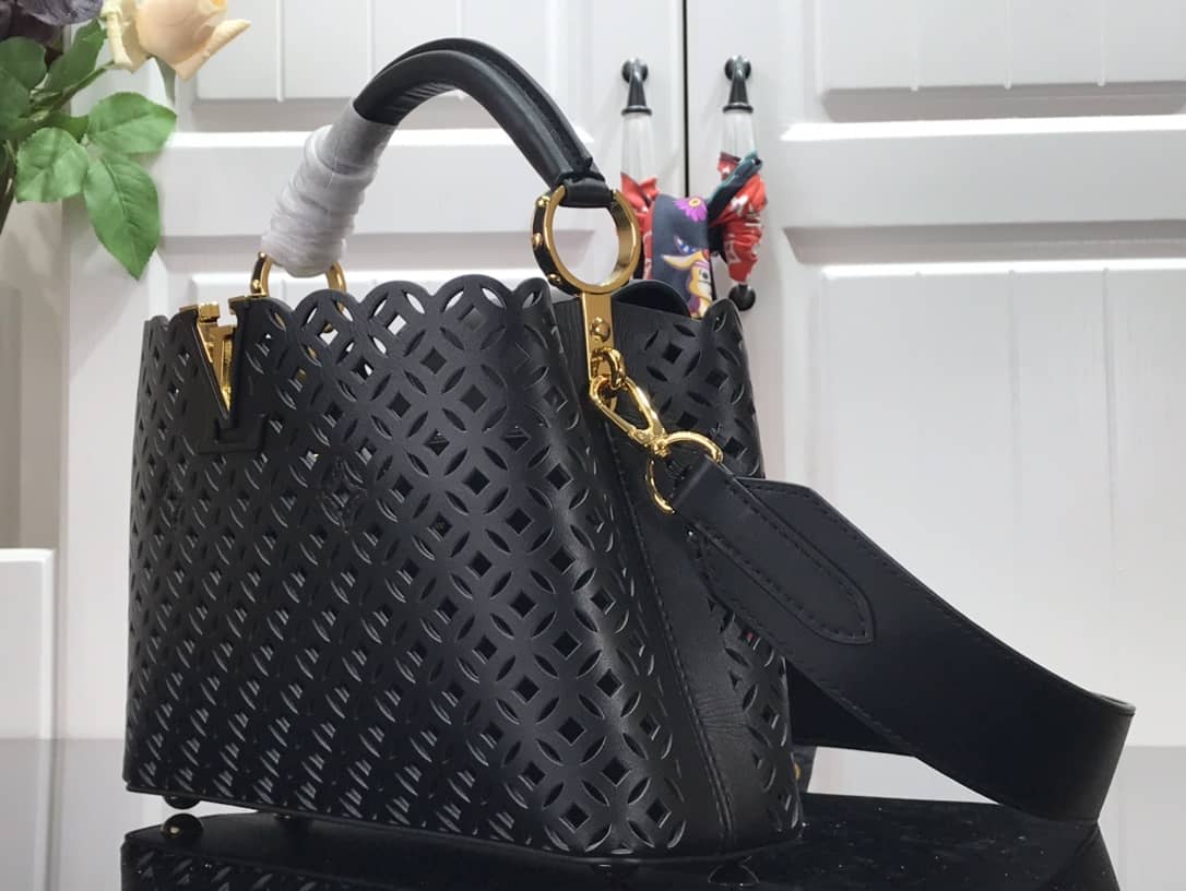 Louis Vuitton Capucines BB Cutout Leather Bag Replica Black M57228