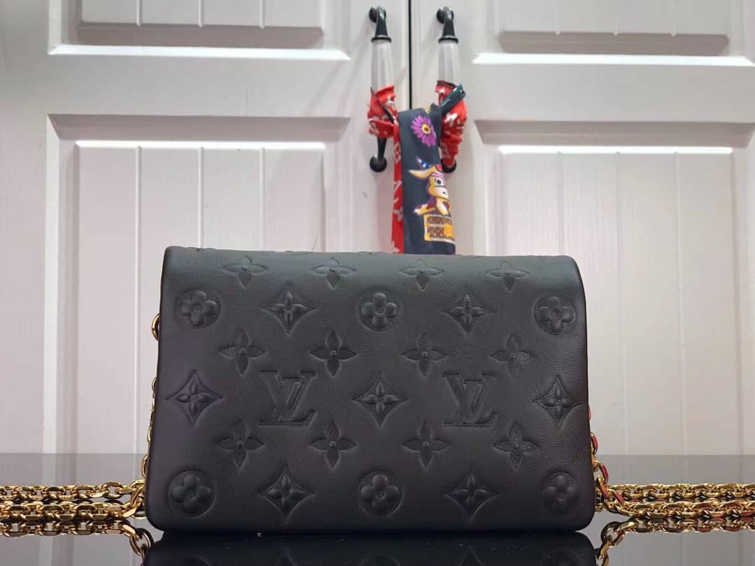 Louis Vuitton Pochette Coussin Monogram Embossed Lambskin Chain Replica Bag Black