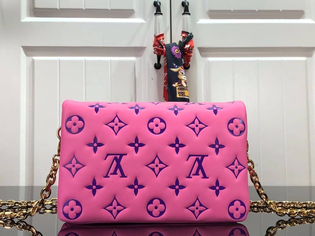Louis Vuitton Pochette Coussin Monogram Embossed Lambskin Chain Replica Bag Pink
