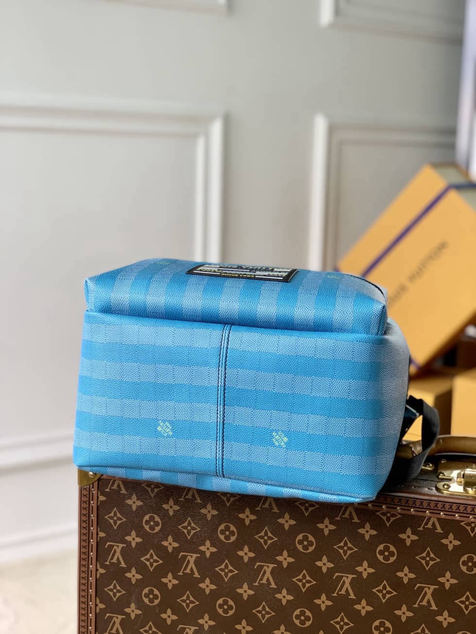 LV Backpack Replica Stripes Canvas Street Style A4 Plain Leather Blue M59913