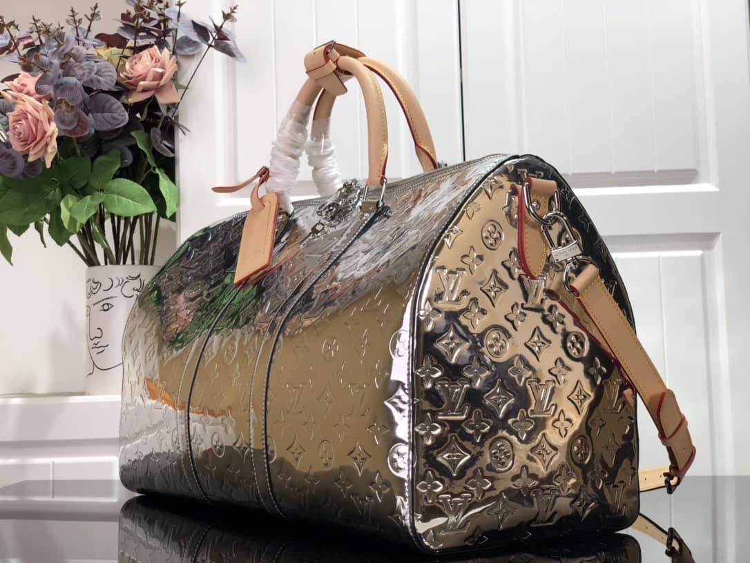Louis Vuitton Keepall Bandouliere 50 Silver Mirror Monogram Bag Replica M45886