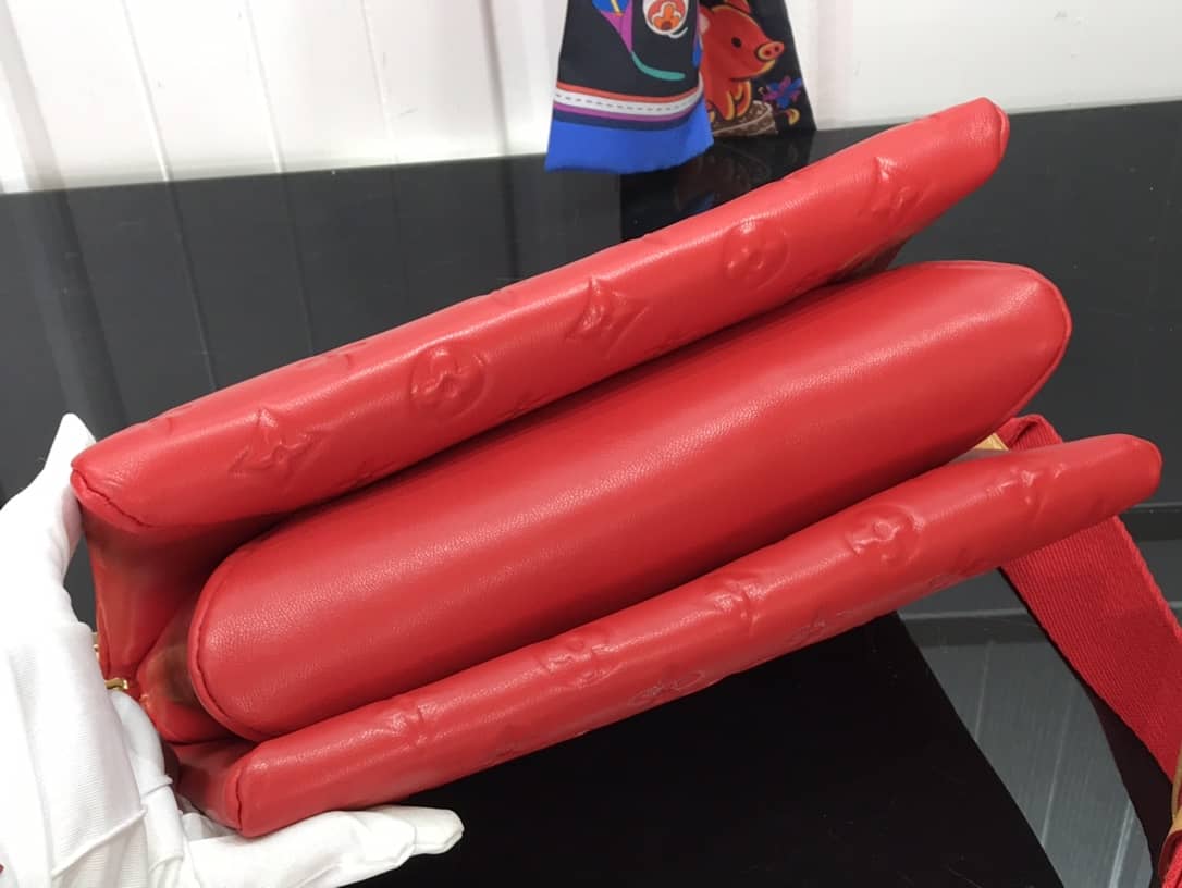 Louis Vuitton Cream Coussin PM Monogram Embossed Lambskin Replica Bag Red M57793