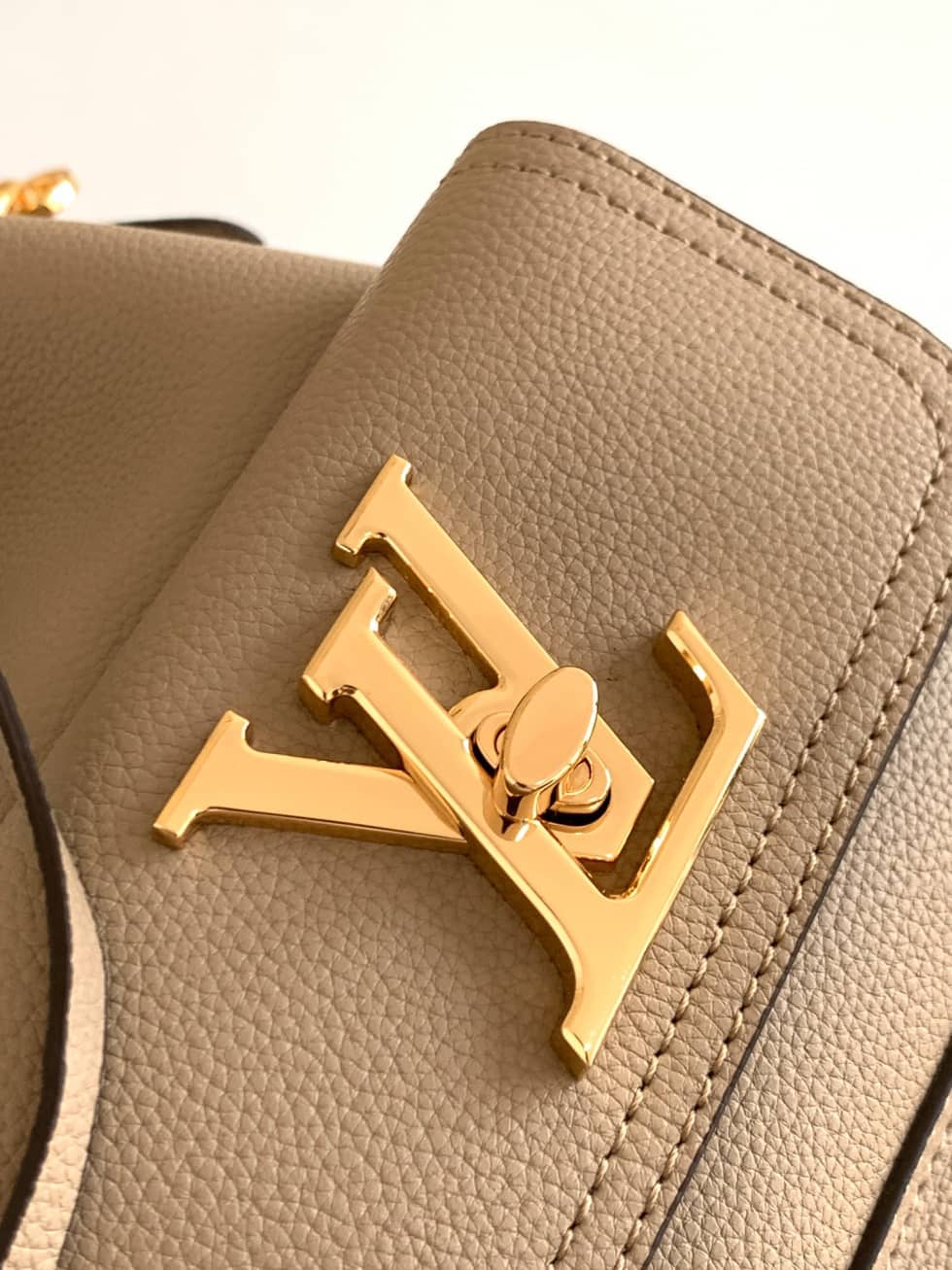 Louis Vuitton Lockme Grained Calf Leather Greige M57688 Replica Bucket Bag