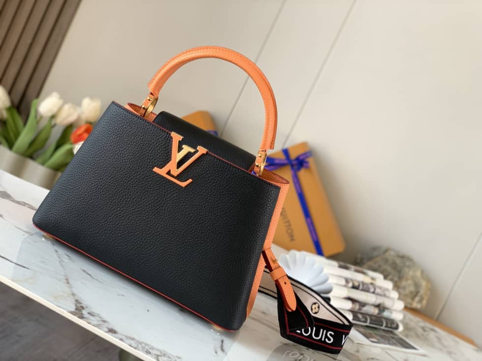Louis Vuitton Capucines MM Black And Orange M58610 Replica Crossbody Bag
