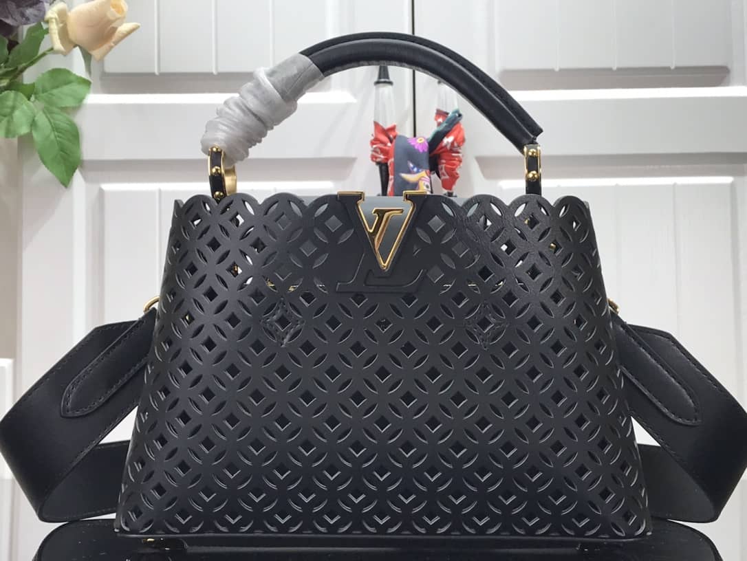 Louis Vuitton Capucines BB Cutout Leather Bag Replica Black M57228