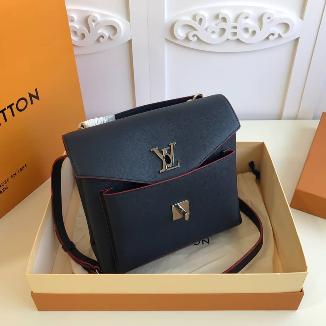 Louis Vuitton MyLockMe 2way Leather Grain Replica Satchel Black M54849