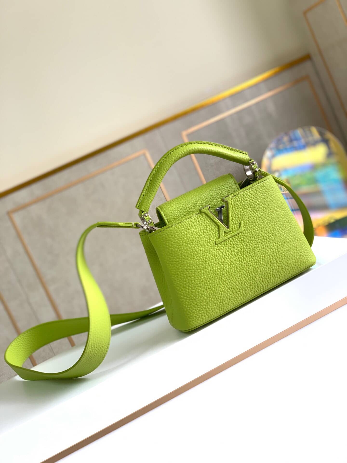 Louis Vuitton Taurillon Leather Capucines Mini Replica Bag Green M55985