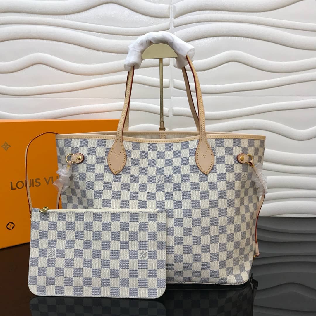 Louis Vuitton Neverfull MM Damier Azur Bag Replica White N40995