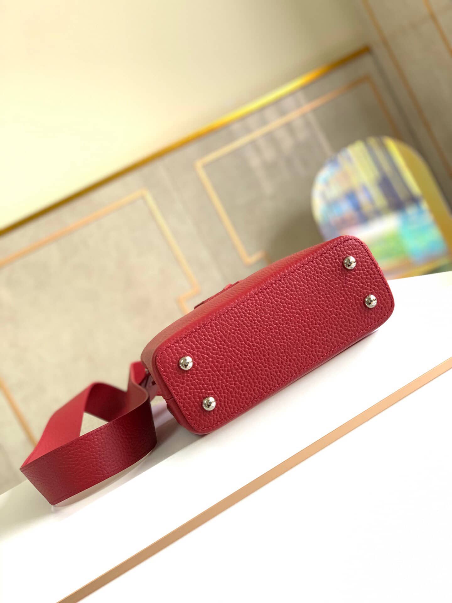 Louis Vuitton Taurillon Leather Capucines Mini Replica Bag Red M55985