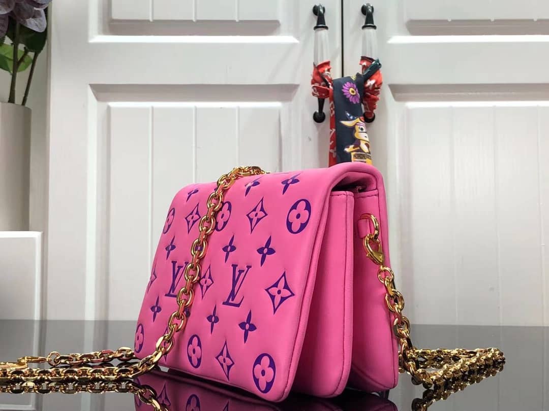 Louis Vuitton Pochette Coussin Monogram Embossed Lambskin Chain Replica Bag Pink