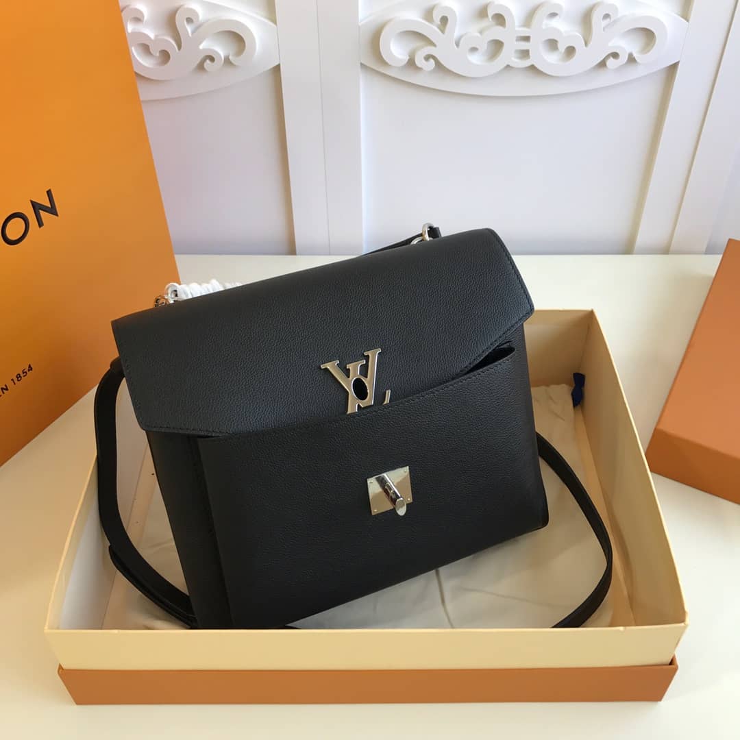 Louis Vuitton MyLockMe 2way Leather Grain Replica Satchel Black M54849