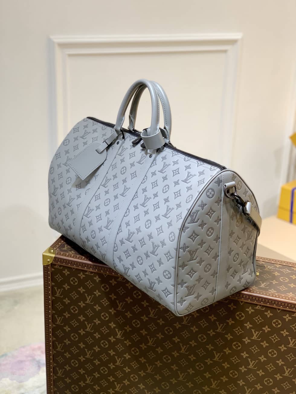 LV Duffle Bag Replica Unisex Keepall 50B Anthracite Monogram Gray M46117