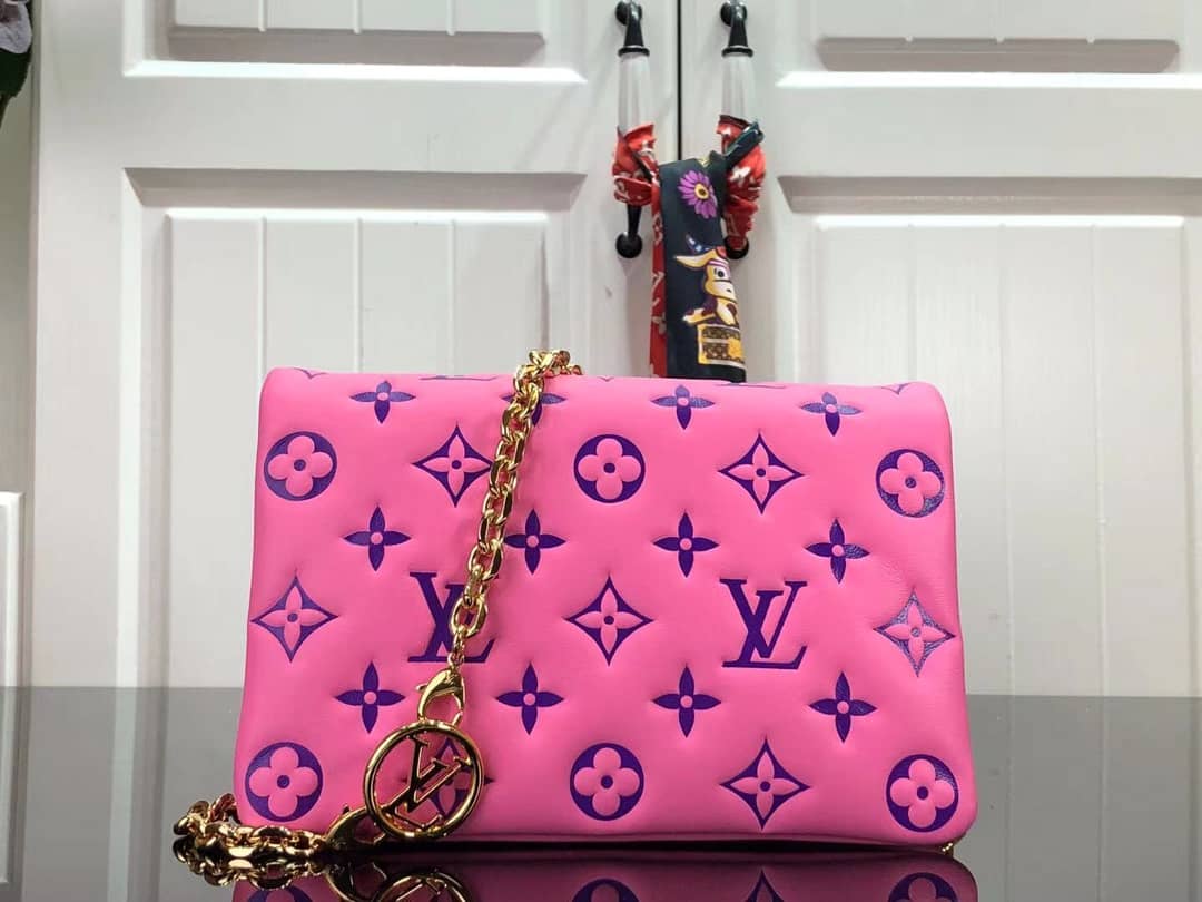 Louis Vuitton Pochette Coussin Monogram Embossed Lambskin Chain Replica Bag Pink
