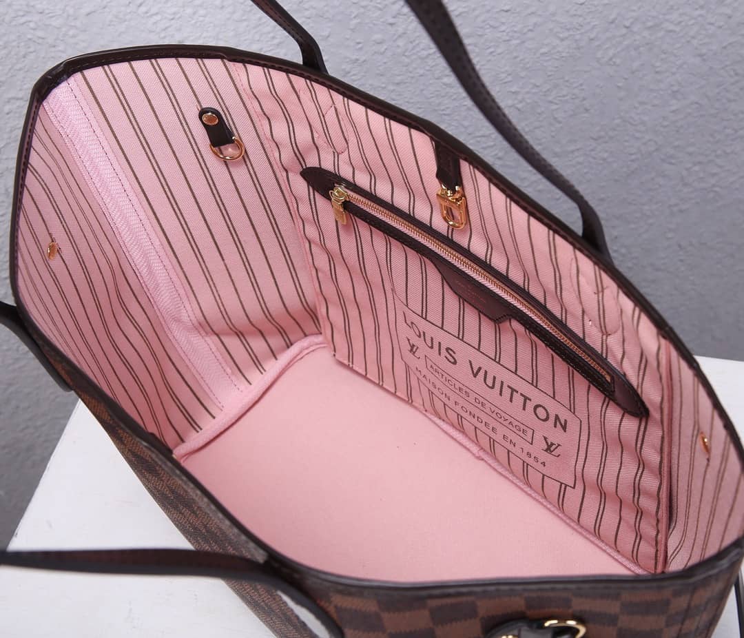 Louis Vuitton Neverfull MM Damier Ebene Tote Replica Pink N41358