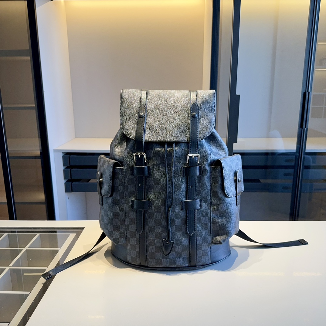 Louis Vuitton REP Check Pattern Runner Backpack Brown Shoulder Straps