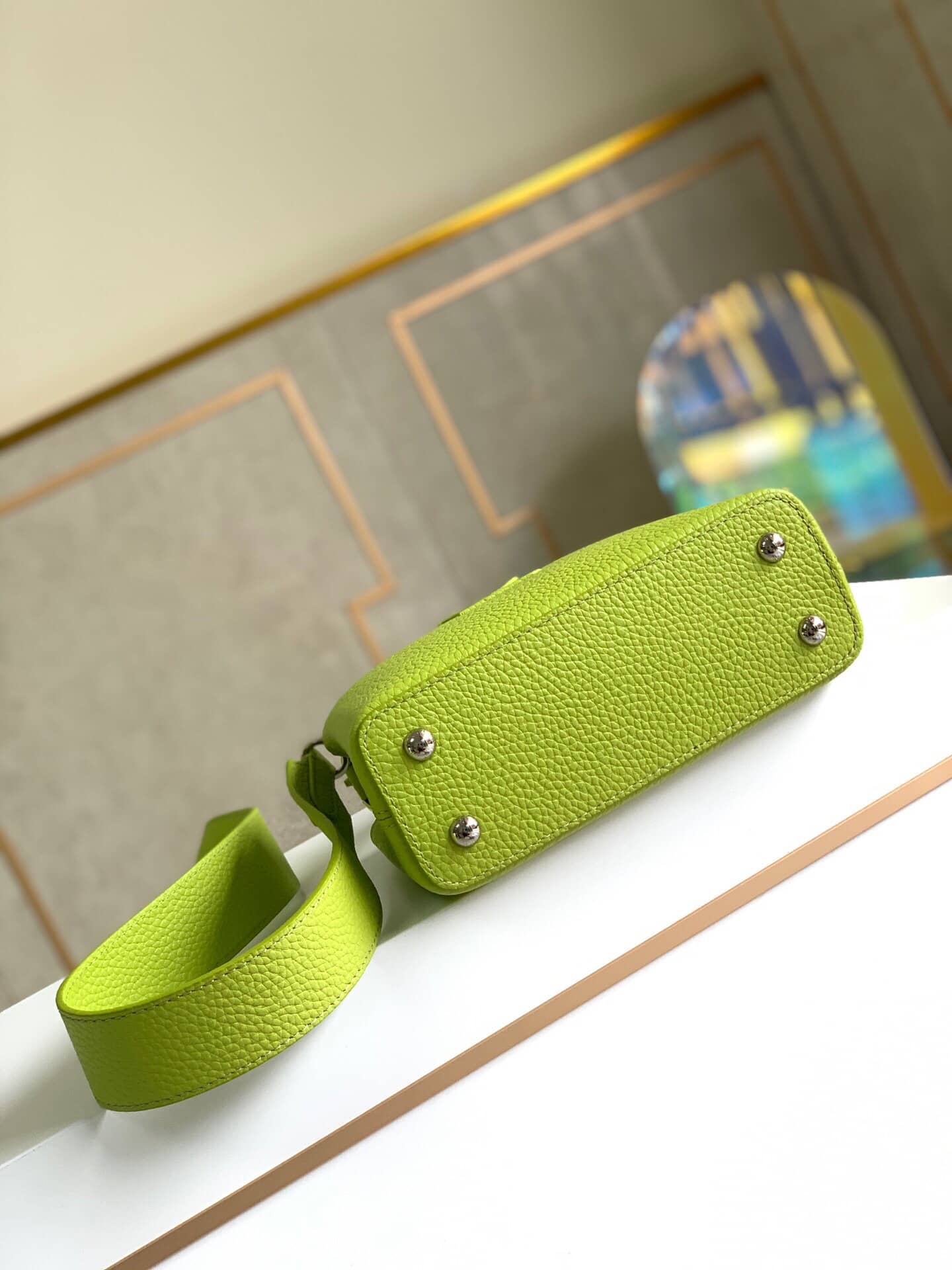 Louis Vuitton Taurillon Leather Capucines Mini Replica Bag Green M55985