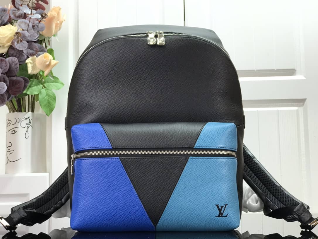 LV Backpack Replica Taiga leather Discovery M30728 Black Blue