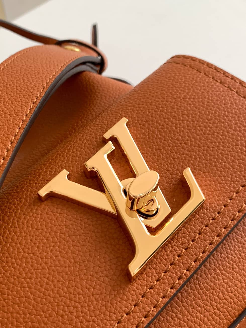 Louis Vuitton Lockme Grained Calf Leather Brown M57689 Replica Bucket Bag