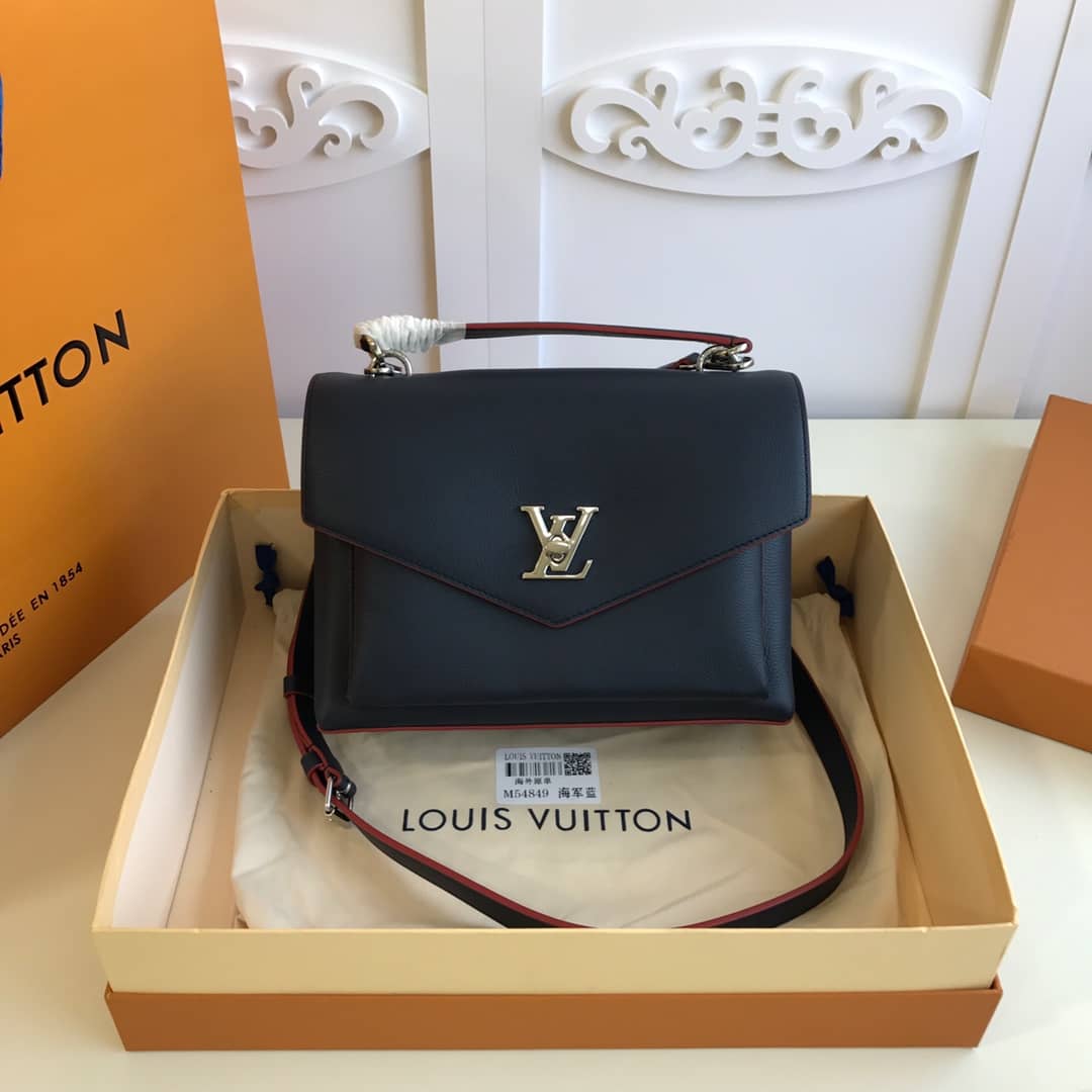 Louis Vuitton MyLockMe 2way Leather Grain Replica Satchel Black M54849
