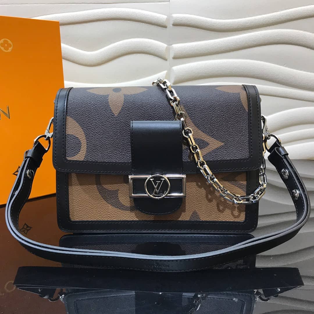 Louis Vuitton Monogram MM Reverse Dauphine Shoulder Bag Replica Black M44391