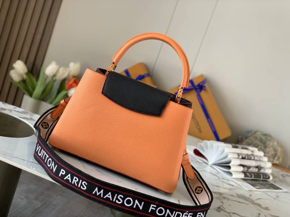Louis Vuitton Capucines MM Black And Orange M58610 Replica Crossbody Bag