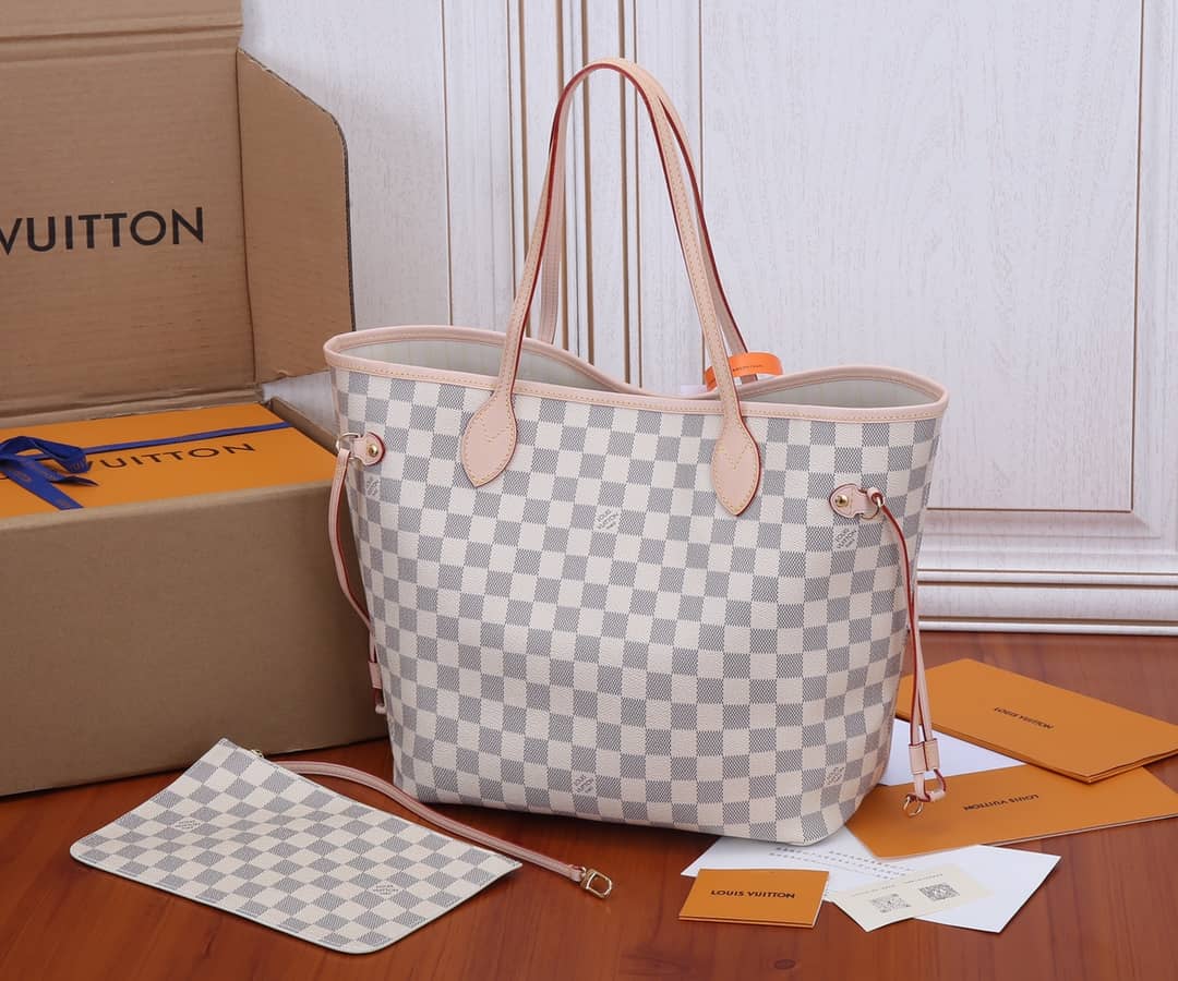 Louis Vuitton Neverfull MM Damier Azur Tote Replica White N41361
