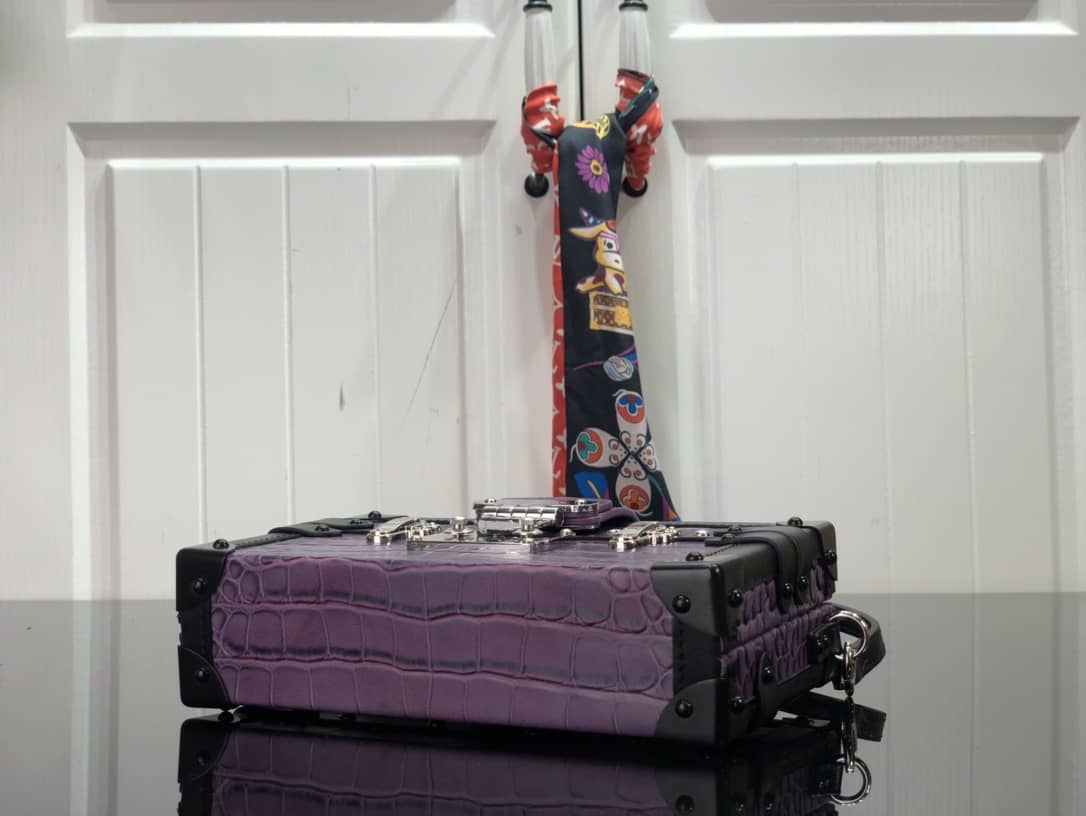 Louis Vuitton Petite Malle Brilliant Alligator Leather Replica Handbag Purple N93817