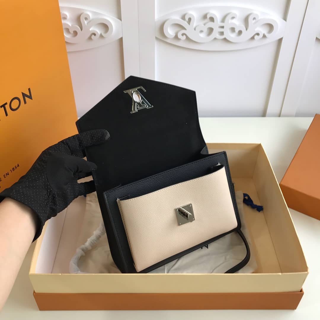 Louis Vuitton MyLockMe BB Calf Chain Replica Shoulder Bag Black Beige M51418