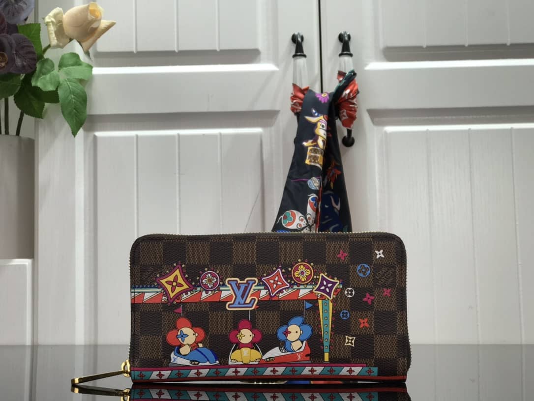 Louis Vuitton Christmas Damier Ebene Canvas Zippy Wallet Replica N60403