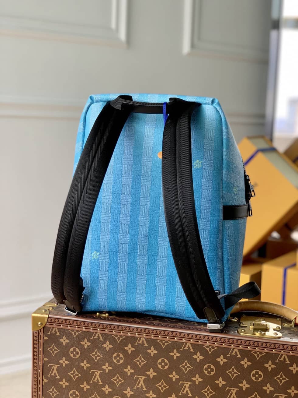 LV Backpack Replica Stripes Canvas Street Style A4 Plain Leather Blue M59913