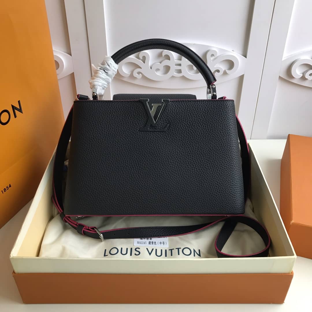 Louis Vuitton Capucines Taurillon Leather PM Tote Replica Black M42245