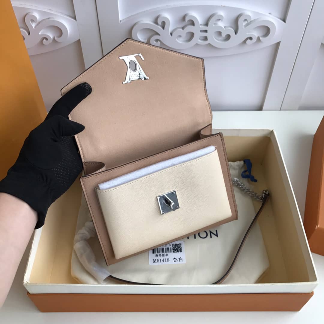 Louis Vuitton MyLockMe BB Calf Chain Replica Shoulder Bag Apricot White M51418