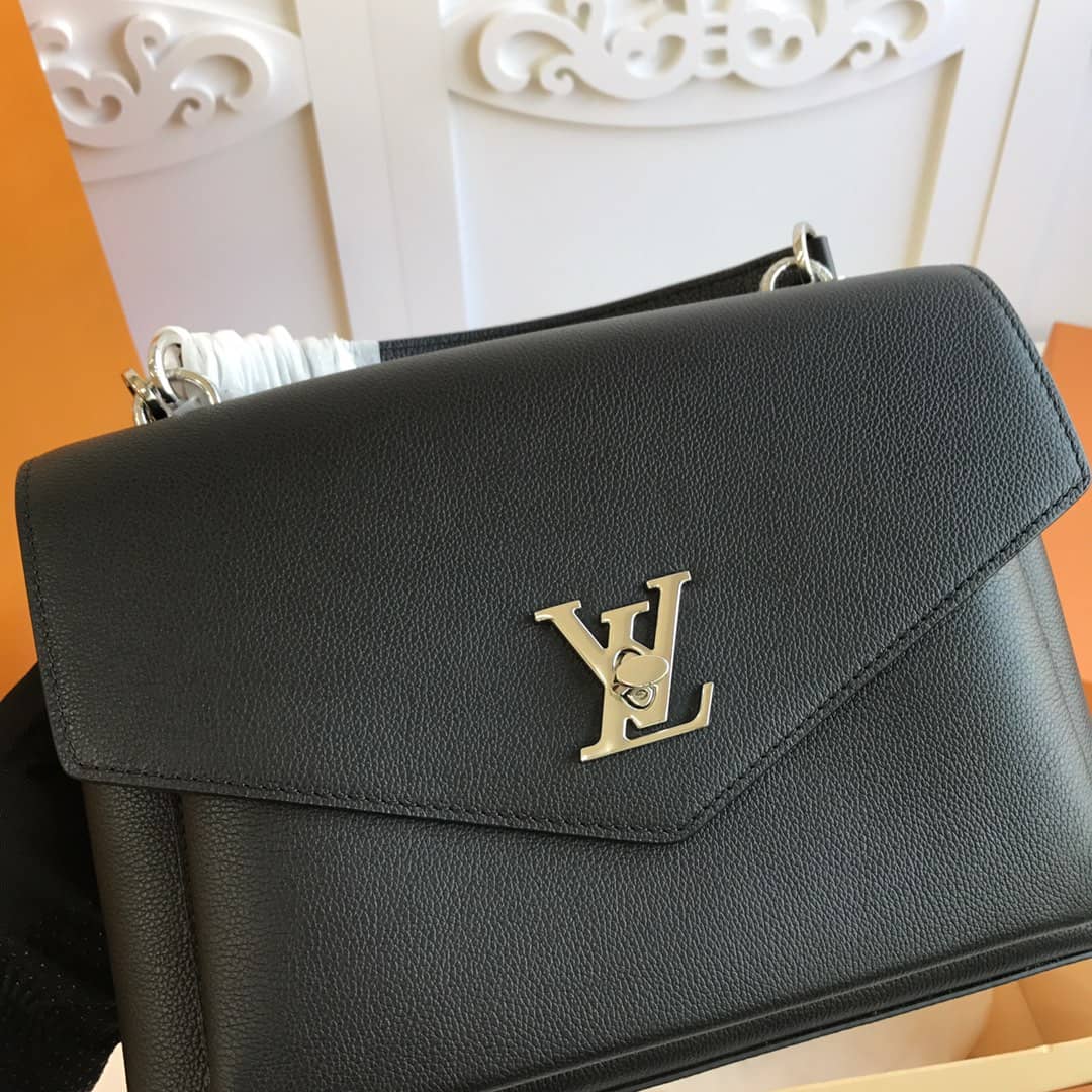 Louis Vuitton MyLockMe 2way Leather Grain Replica Satchel Black M54849