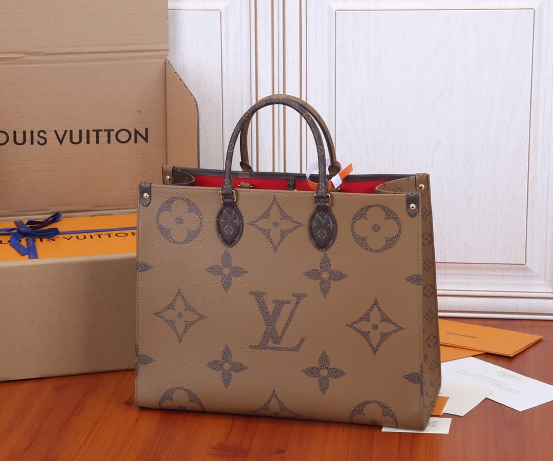 Louis Vuitton Reversible Monogram Onthego 2way Brown Coated Replica Tote