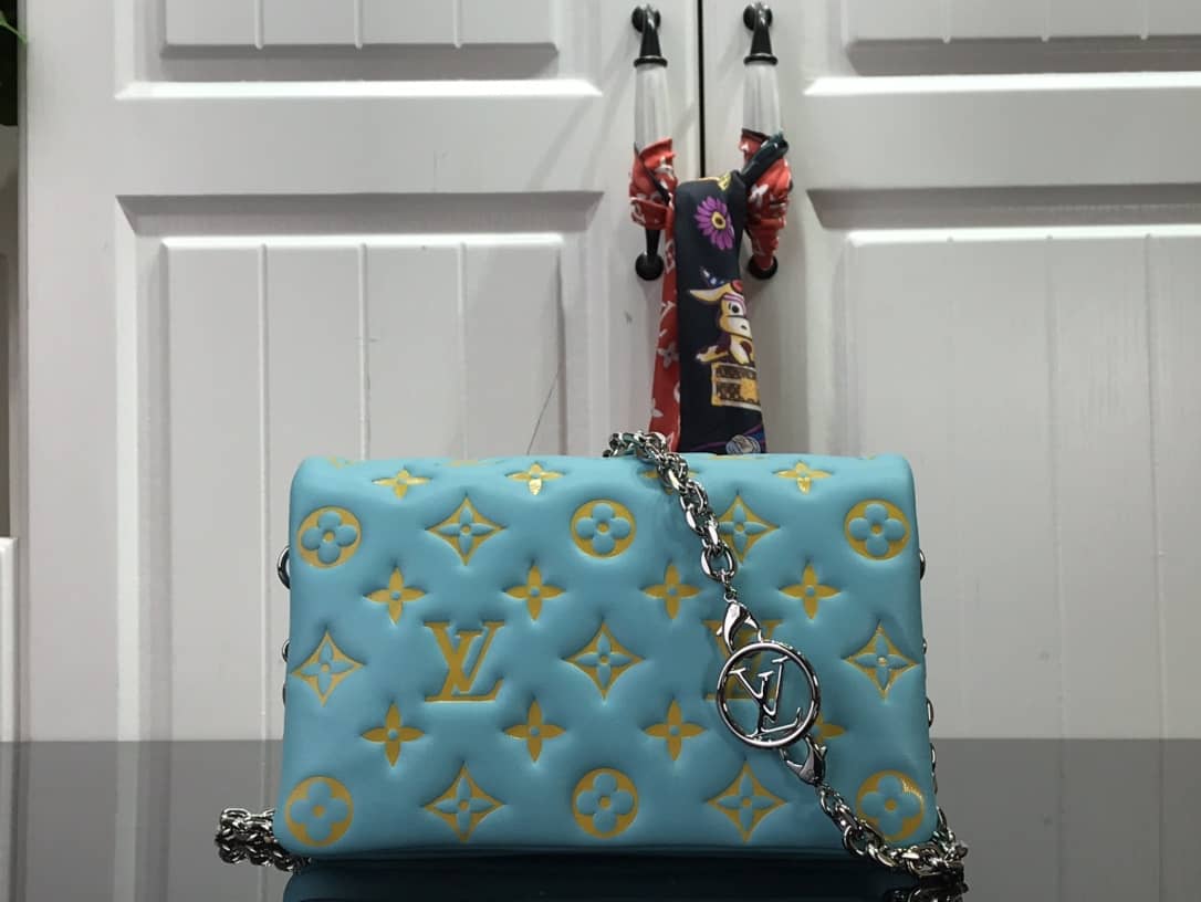 Louis Vuitton Pochette Coussin Monogram Embossed Lambskin Chain Replica Bag Blue(Cola)