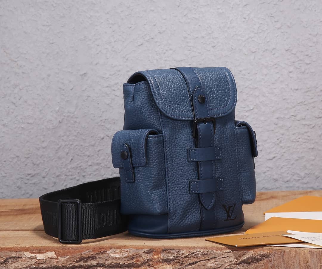 LV Backpack Replica Taurillon Leather Christopher XS Navy Blue M58494
