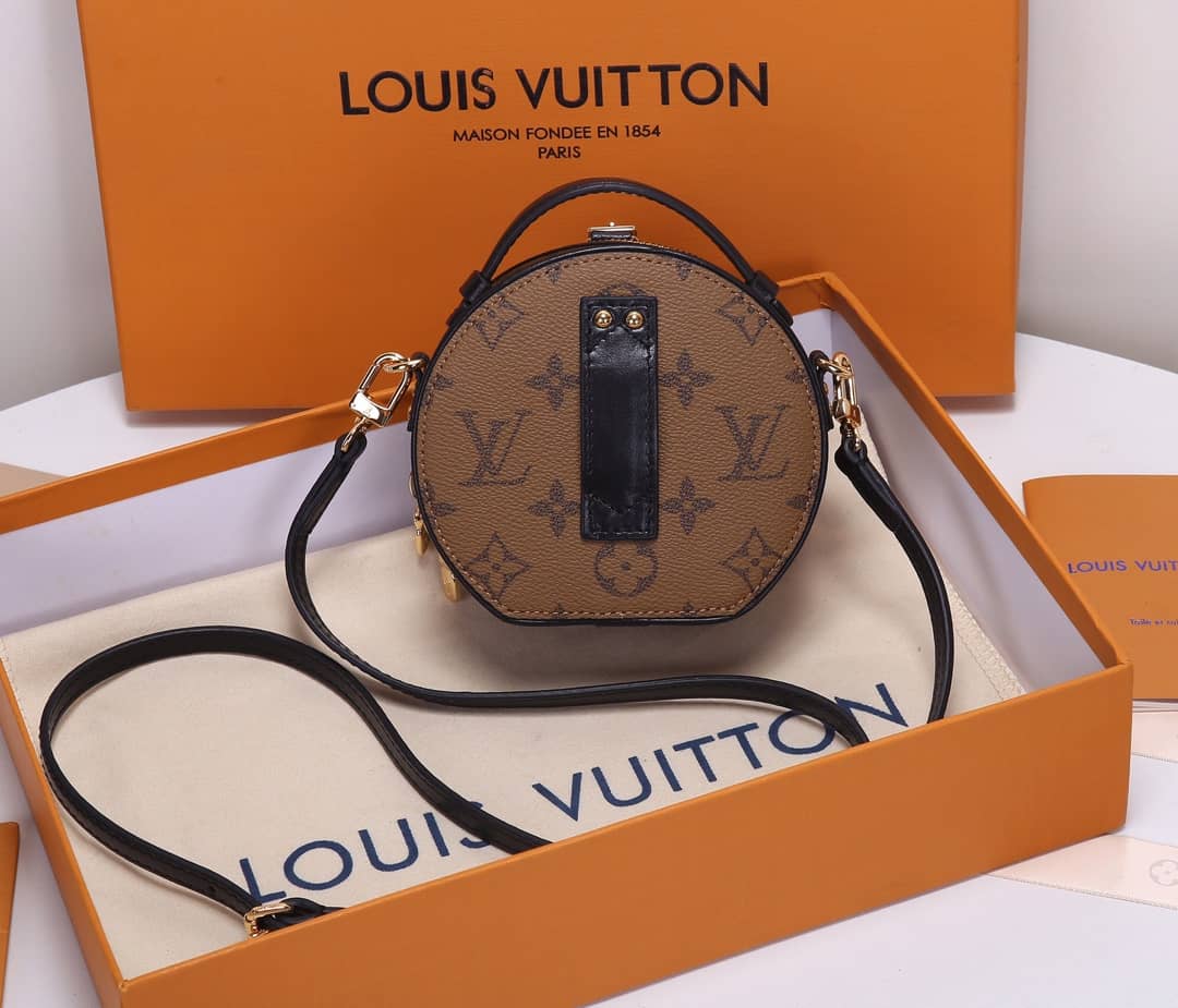 Louis Vuitton Monogram Reverse Mini Boite Chapeau Replica Shoulder Bag Brown M68276